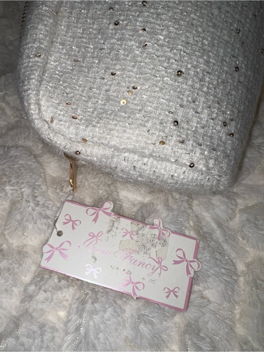 Sparkly Bow Knit - Silver Rhinestone Bow Cosmetic Bag NWT